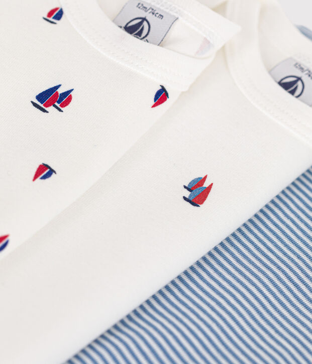 Babies' cotton long-sleeved regatta print bodysuits - 3-pack multicolor