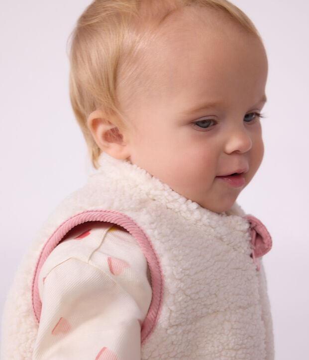 Babies' sleeveless reversible sherpa velour puffer jacket pink/ecru
