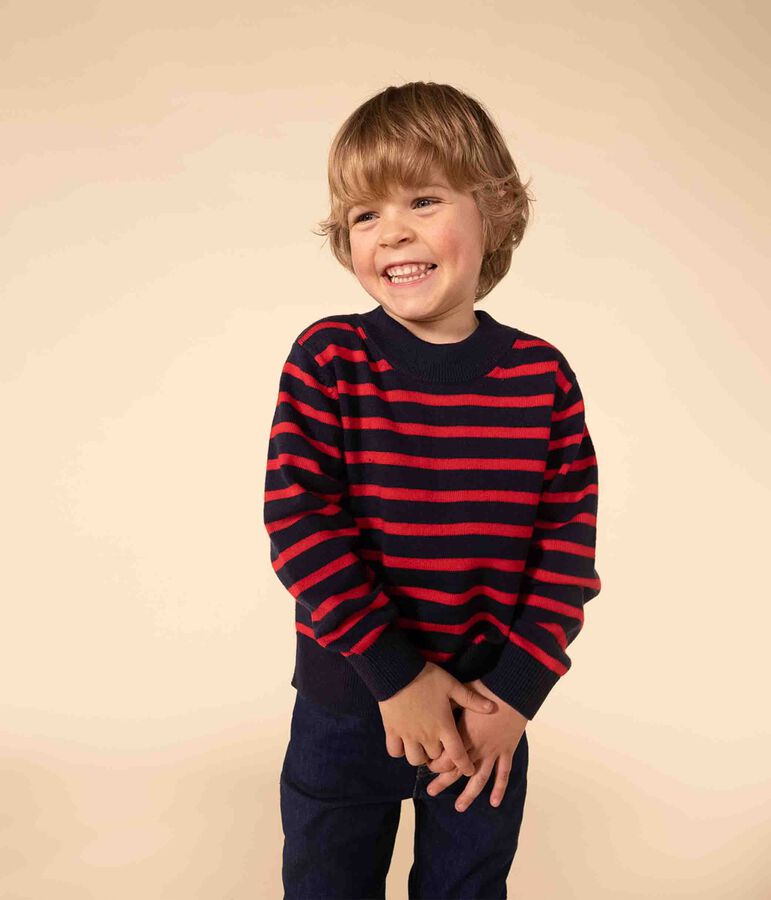 Unisex children's wool and cotton Breton jumper blue/red