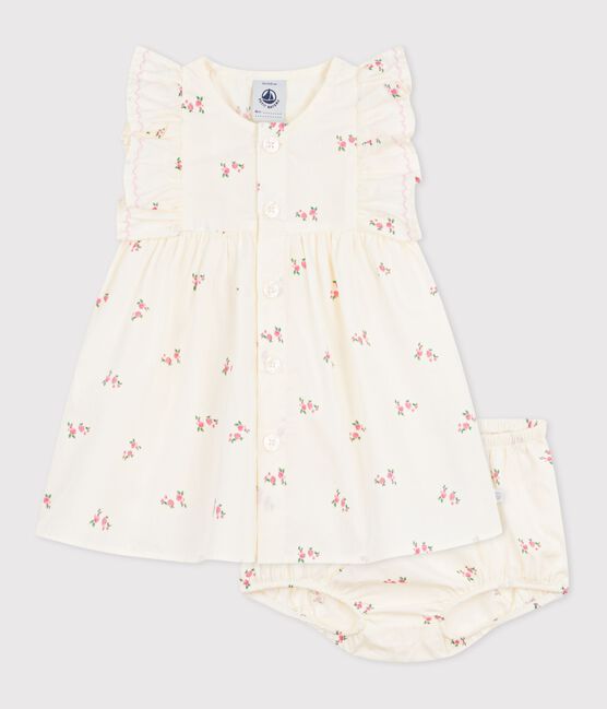 Babies' cotton baby dress with bloomers, printed with flowers MILK /MULTICO