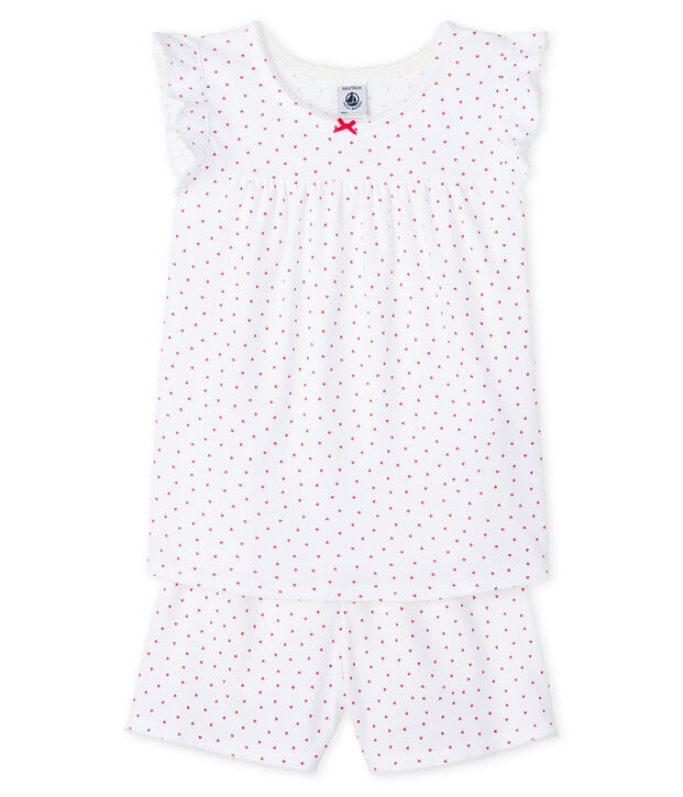 Girls' Pink Ribbed Short Pyjamas white/pink