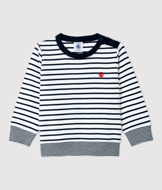 Babies' Cotton T-Shirt MARSHMALLOW white/SMOKING blue