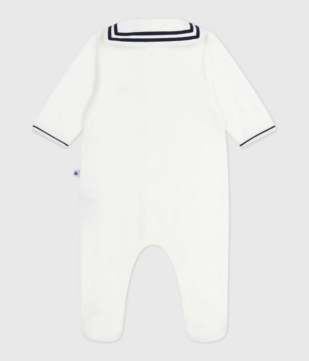 Babies' velour pyjama suit with a sailor collar white