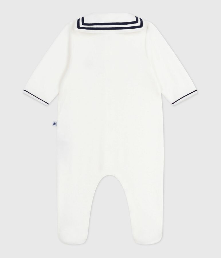 Babies' velour pyjama suit with a sailor collar MARSHMALLOW white