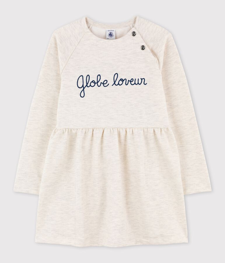 Girls' Long-Sleeved Fleece Dress MONTELIMAR CHINE beige