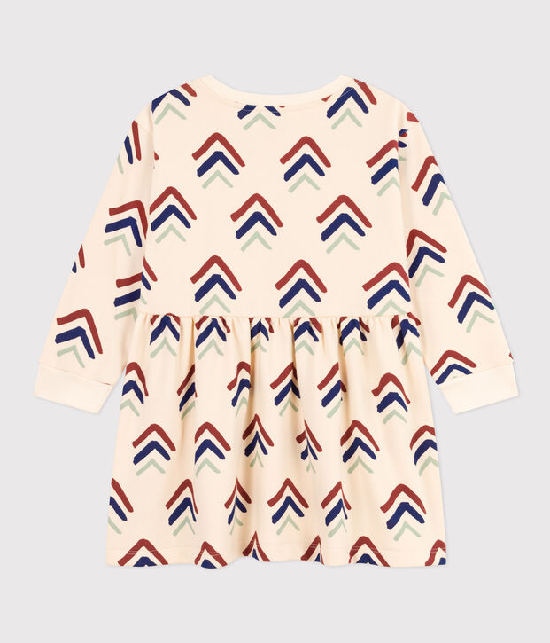 Girls' Printed Long-Sleeved Fleece Dress Ecru/blue/multicolor