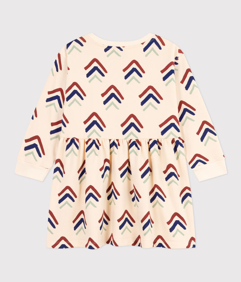 Girls' Printed Long-Sleeved Fleece Dress Ecru/blue/multicolor