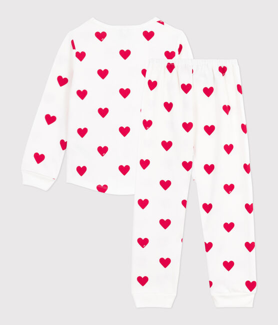 Children's pyjamas in heart-printed fleece MARSHMALLOW white/TERKUIT red