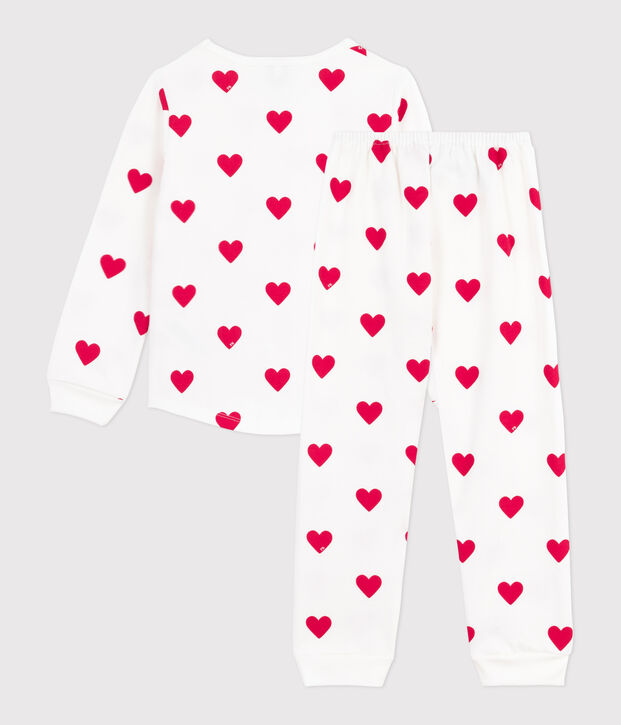 Children's pyjamas in heart-printed fleece white/red