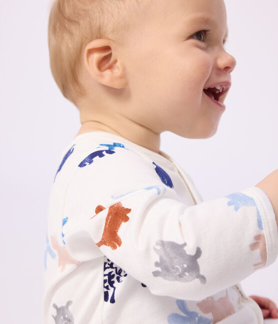 Babies' printed brushed fleece dog print pyjama suit MARSHMALLOW white/MULTICO white