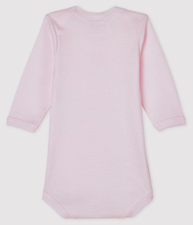 Baby girls' long-sleeved bodysuit pink/white