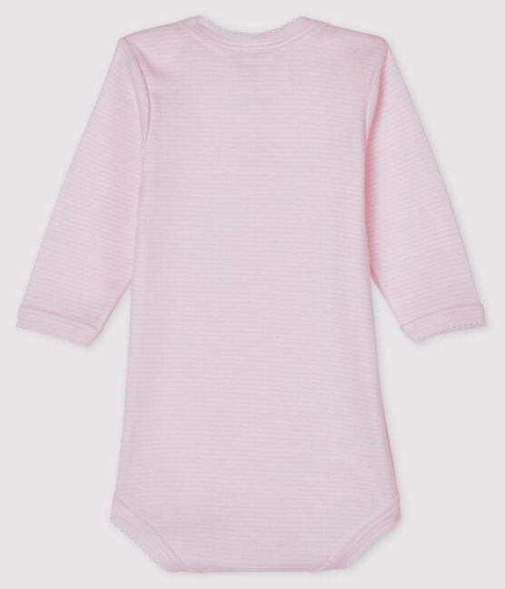 Baby girls' long-sleeved bodysuit VIENNE pink/ECUME white