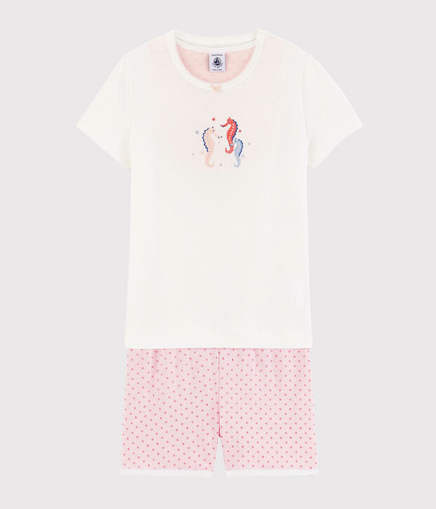 Girls' Seahorse Pattern Cotton Short Pyjamas white/pink