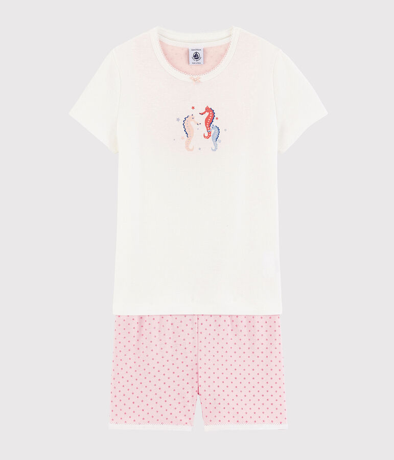 Girls' Seahorse Pattern Cotton Short Pyjamas white/pink