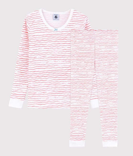Boys' Pink Wavy Print Snugfit Cotton Pyjamas MARSHMALLOW white/GRETEL pink