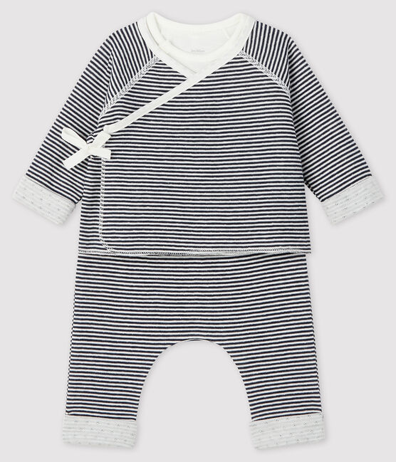 Baby's Tube Knit Three-Piece SMOKING blue/MARSHMALLOW white