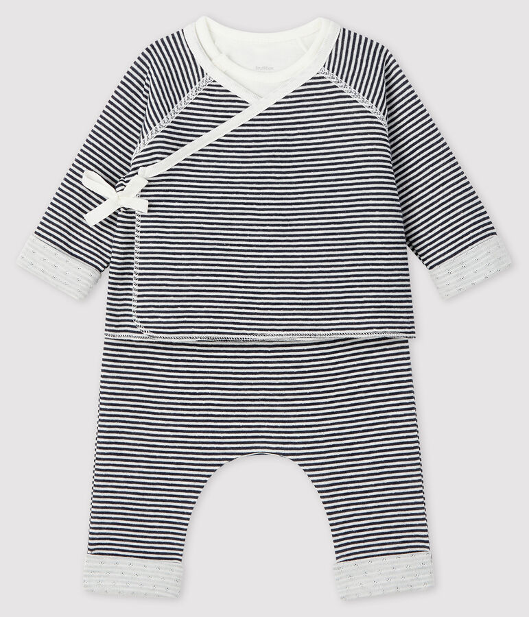 Baby's Tube Knit Three-Piece blue/white