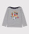 Girls' Thick Cotton Screen-Printed Breton Top MARSHMALLOW white/SMOKING blue