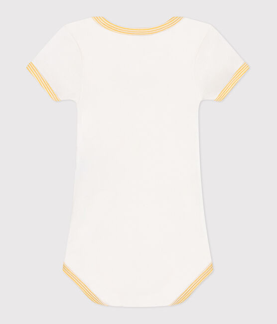 Babies' short-sleeved printed cotton body MARSHMALLOW white