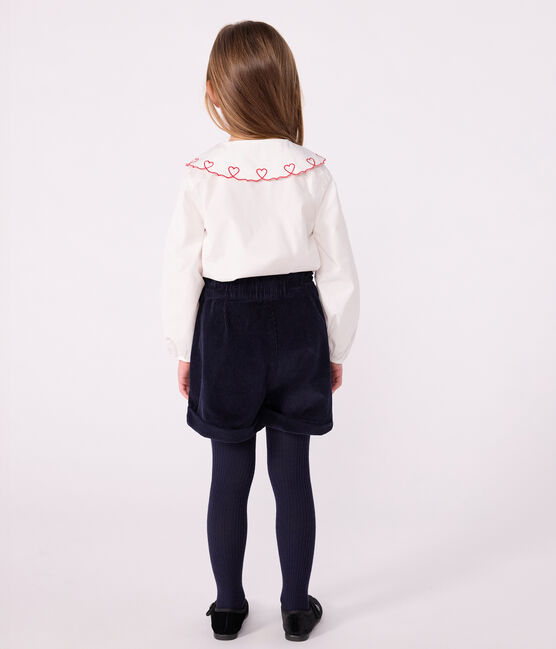 Children's long-sleeved plain cotton poplin blouse ECUME white