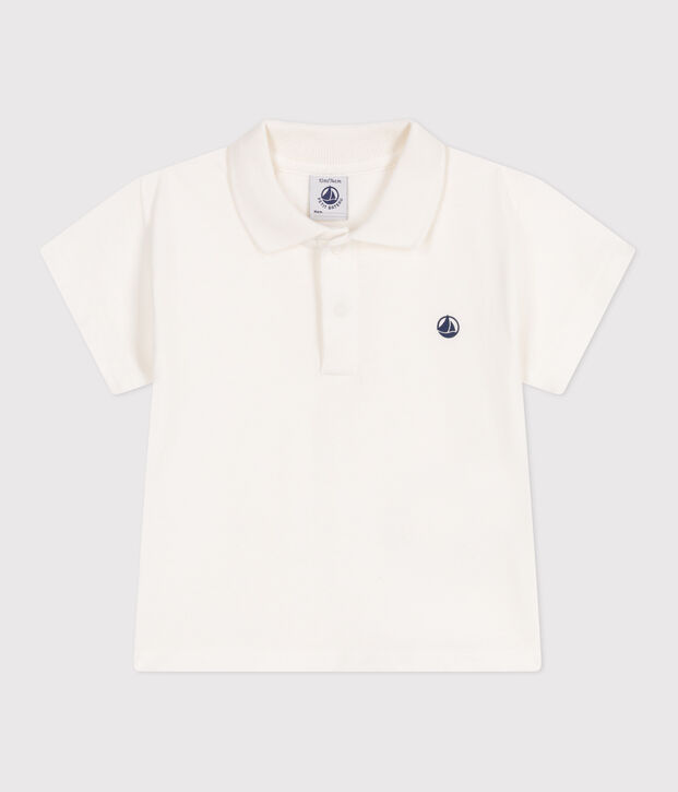 Babies' short-sleeved plain cotton polo shirt white