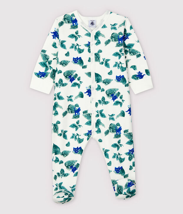 Babies' Cat Print Double-Sided Jersey Sleepsuit white/multicolor