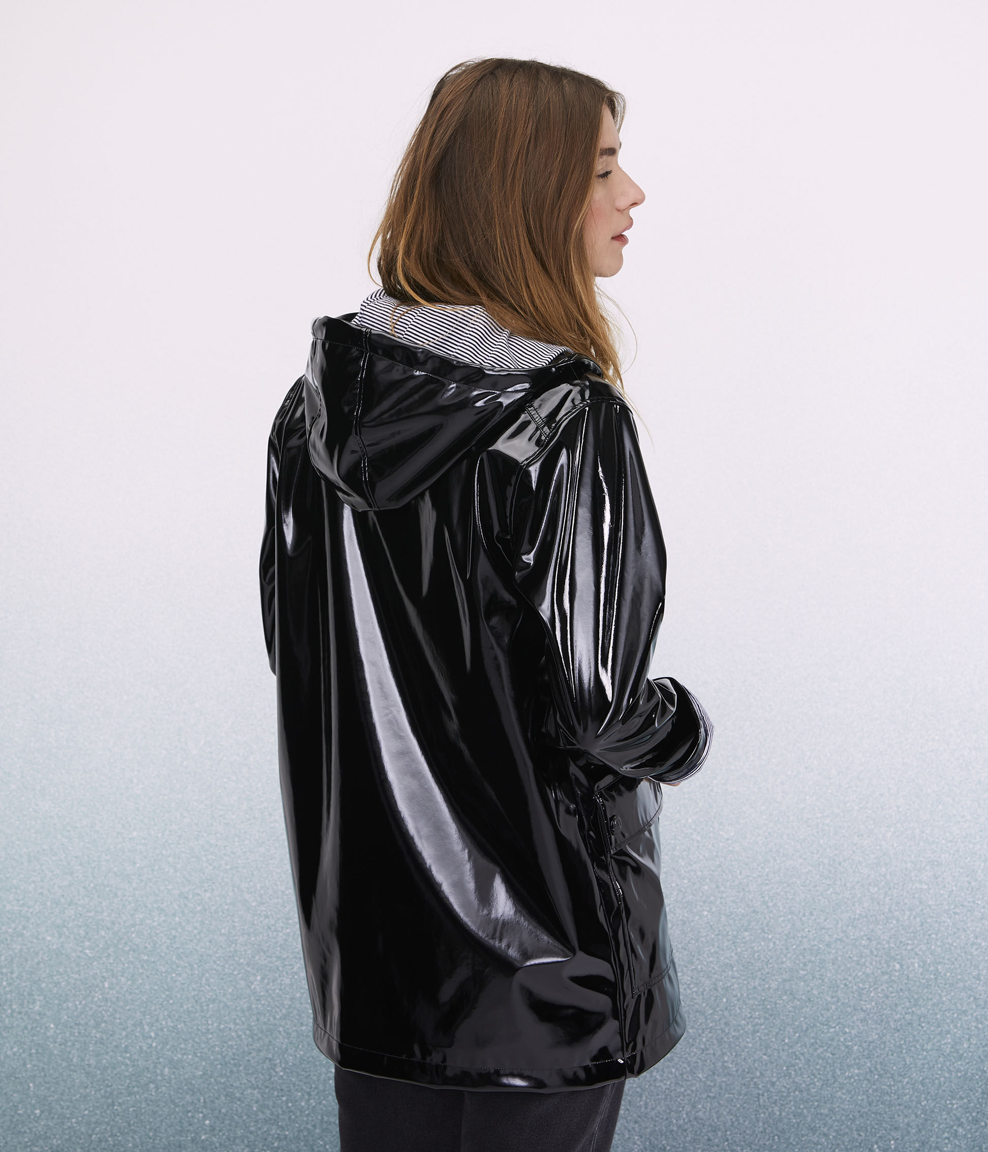 Womens black shiny raincoat Clearance