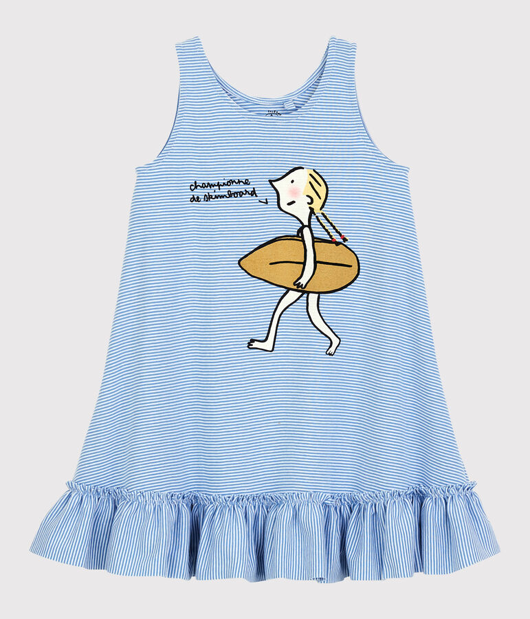 Girls' Organic Cotton Soledad Bravi Dress ALASKA blue/ECUME white