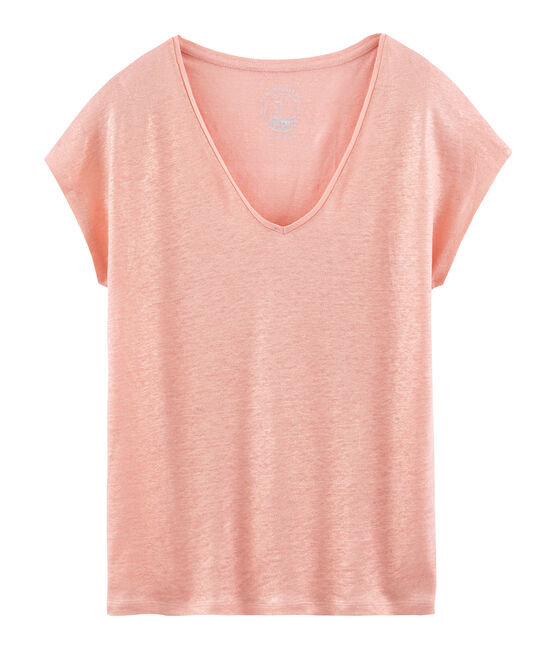 Women's iridescent linen short-sleeved t-shirt ROSAKO pink/COPPER pink