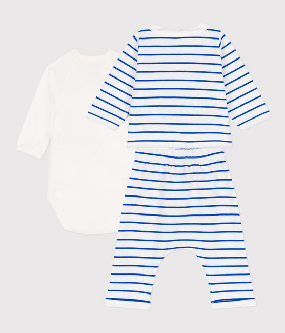 Babies' Stripy Fleece Tracksuit MARSHMALLOW white/PERSE blue