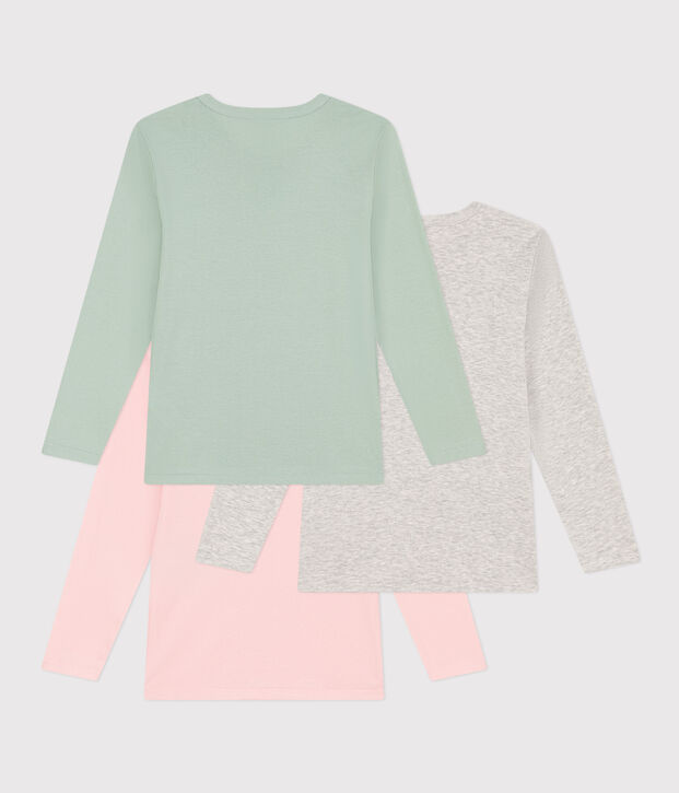 Set of 3 girls' long-sleeved cotton T-shirts multicolor