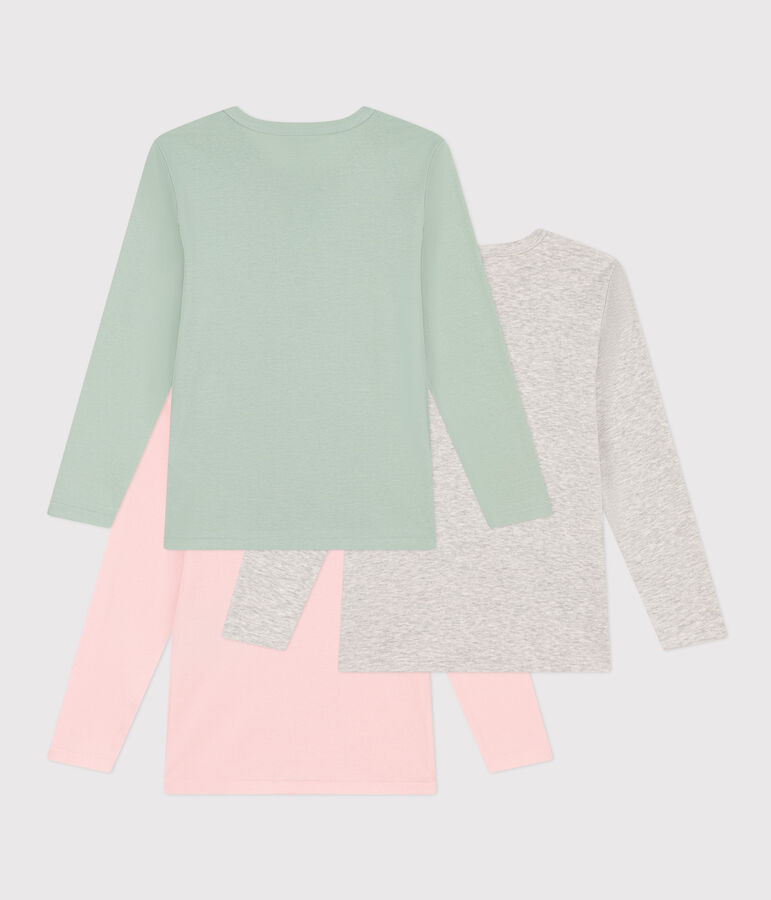 Set of 3 girls' long-sleeved cotton T-shirts multicolor