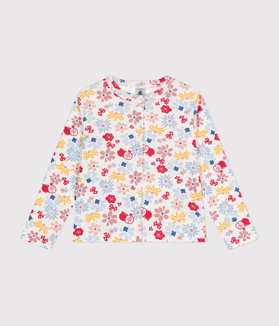 Girls' cotton cardigan MARSHMALLOW white/MULTICO white