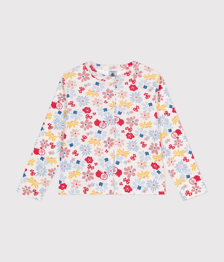 Girls' cotton cardigan white/multicolor