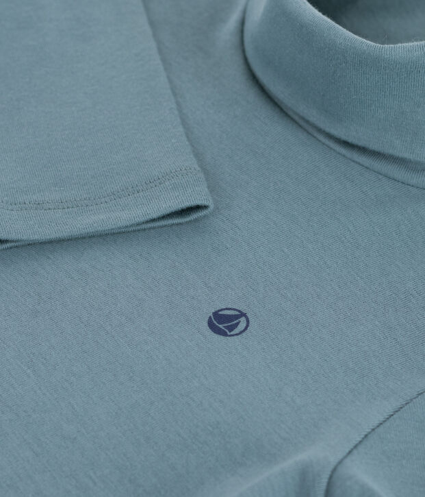 Children's plain cotton rollneck top blue