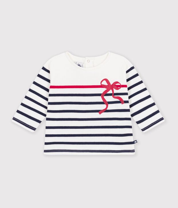 Babies' cotton Breton top white/multicolor