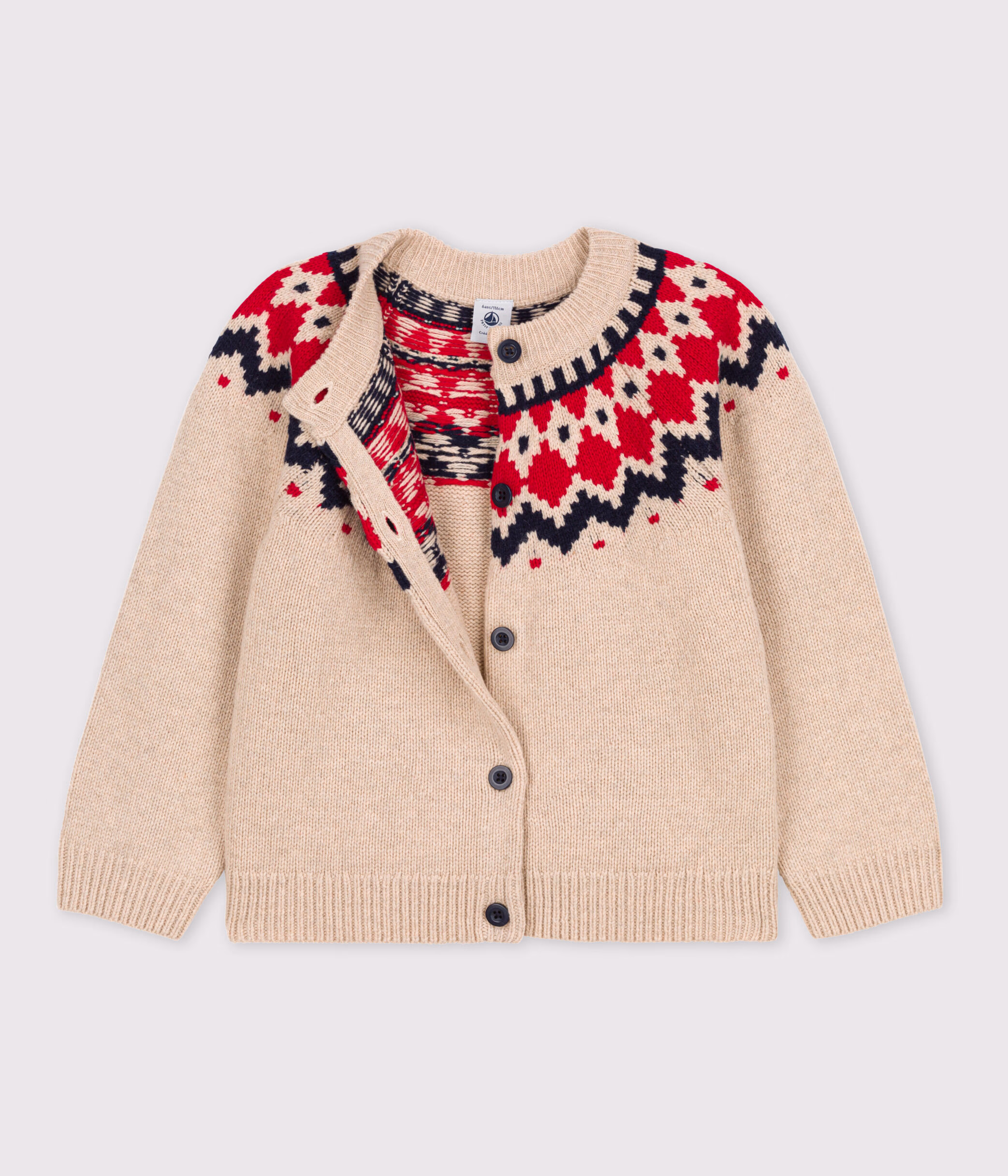 Girls Wool Cotton Cardigan TRENCH MULTICO Petit Bateau