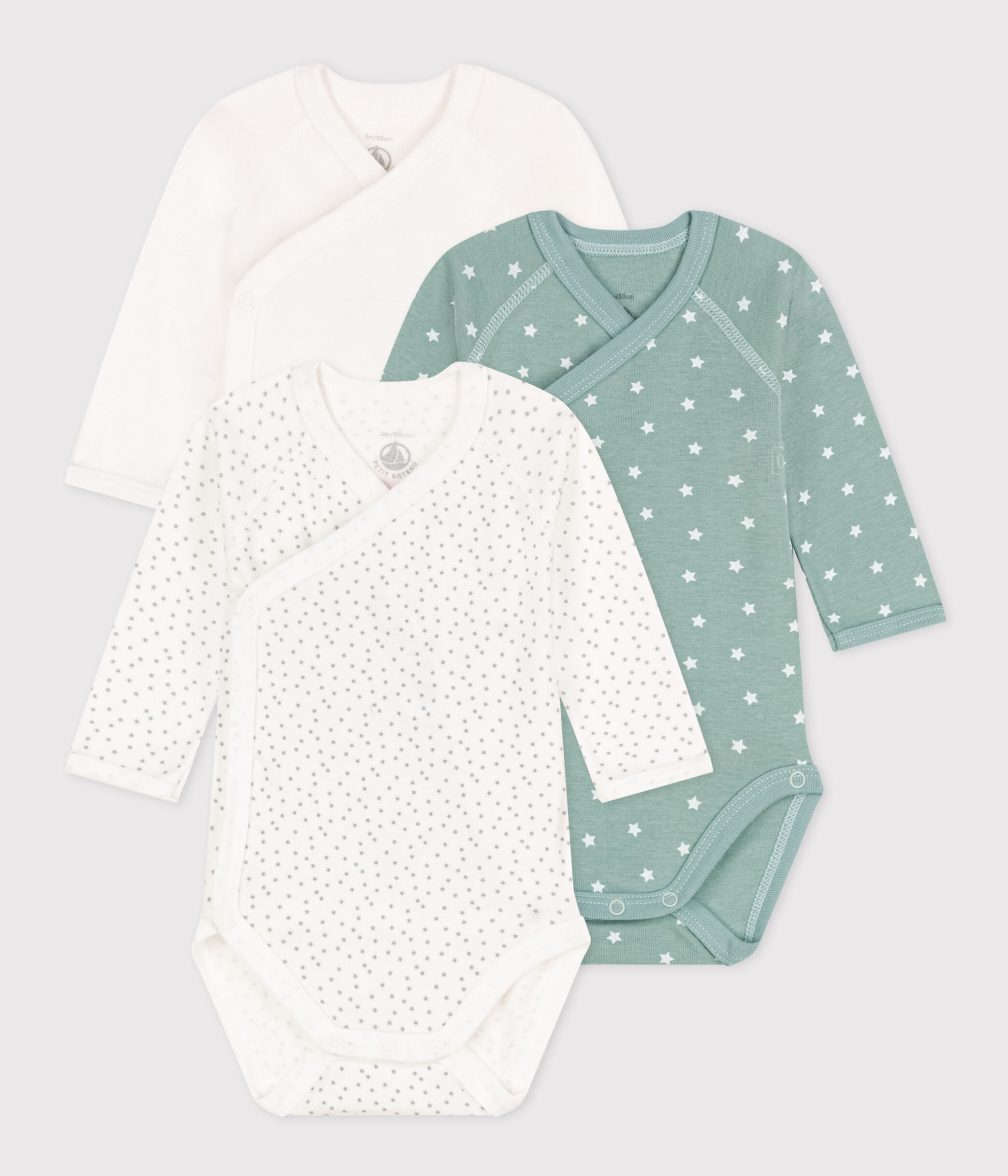 Long Sleeved Wrapover Cotton Bodysuits 3 Pack variante 1 Petit