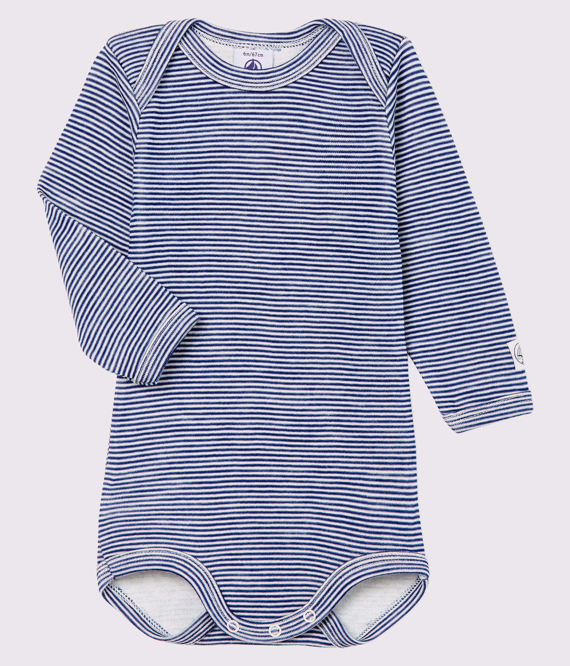 LONG SLEEVED STRIPED WOOL AND COTTON BABYGROW A0AFW02
