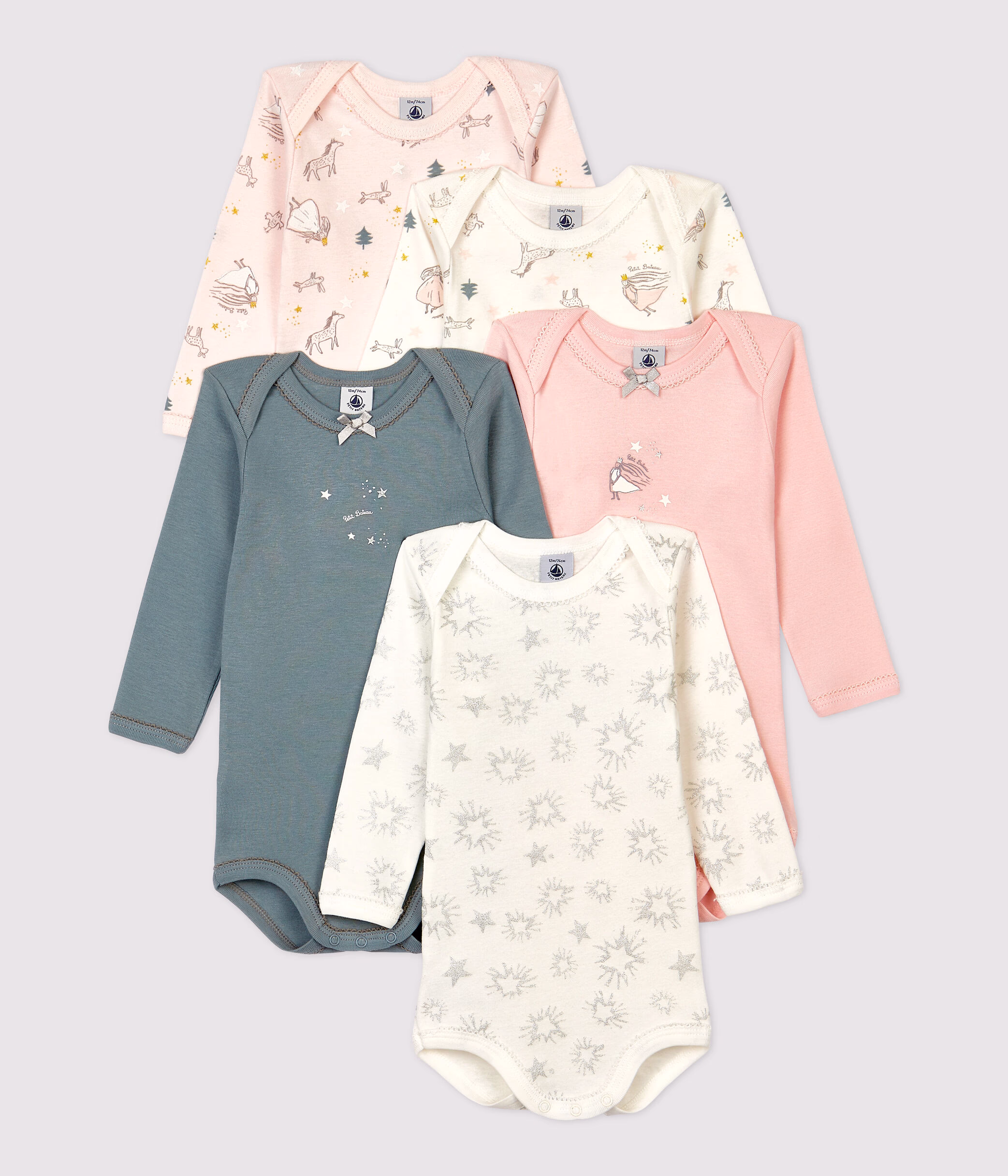 Baby Girls Princess Patterned Long Sleeved Cotton Bodysuit 5 Pack A02EW00000