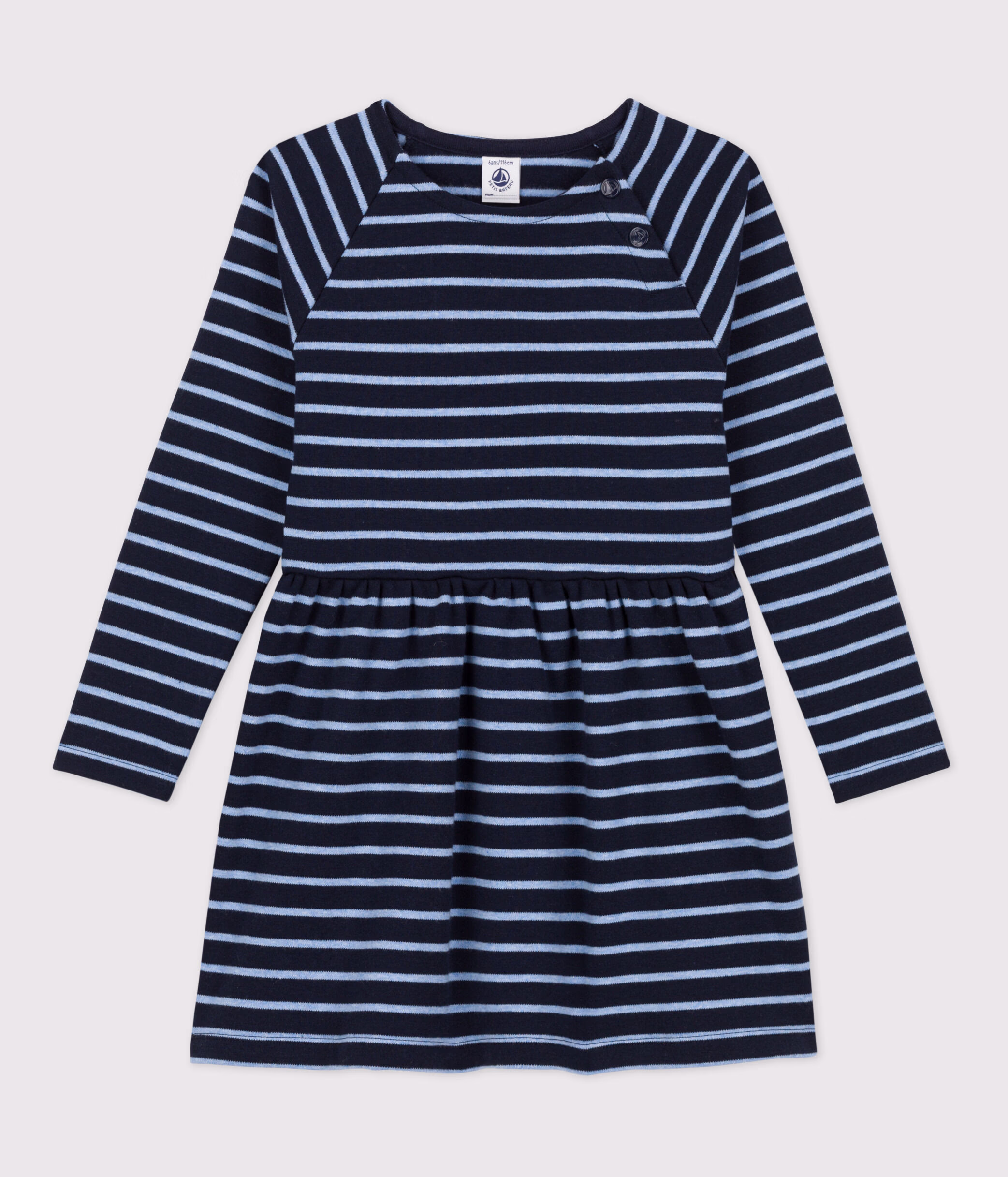 Girls Long Sleeved Warm Stripy Cotton Dress SMOKING SKY CHINE