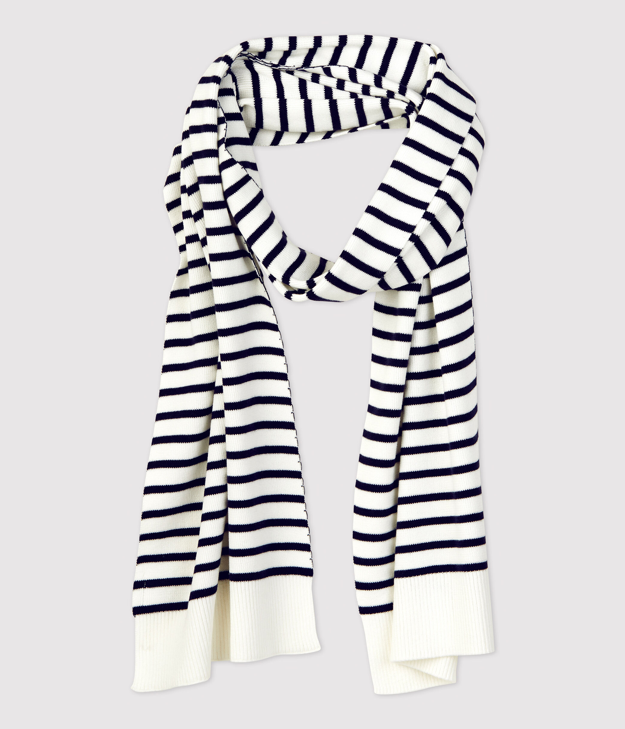 Unisex Striped Cotton Scarf MARSHMALLOW SMOKING Petit Bateau