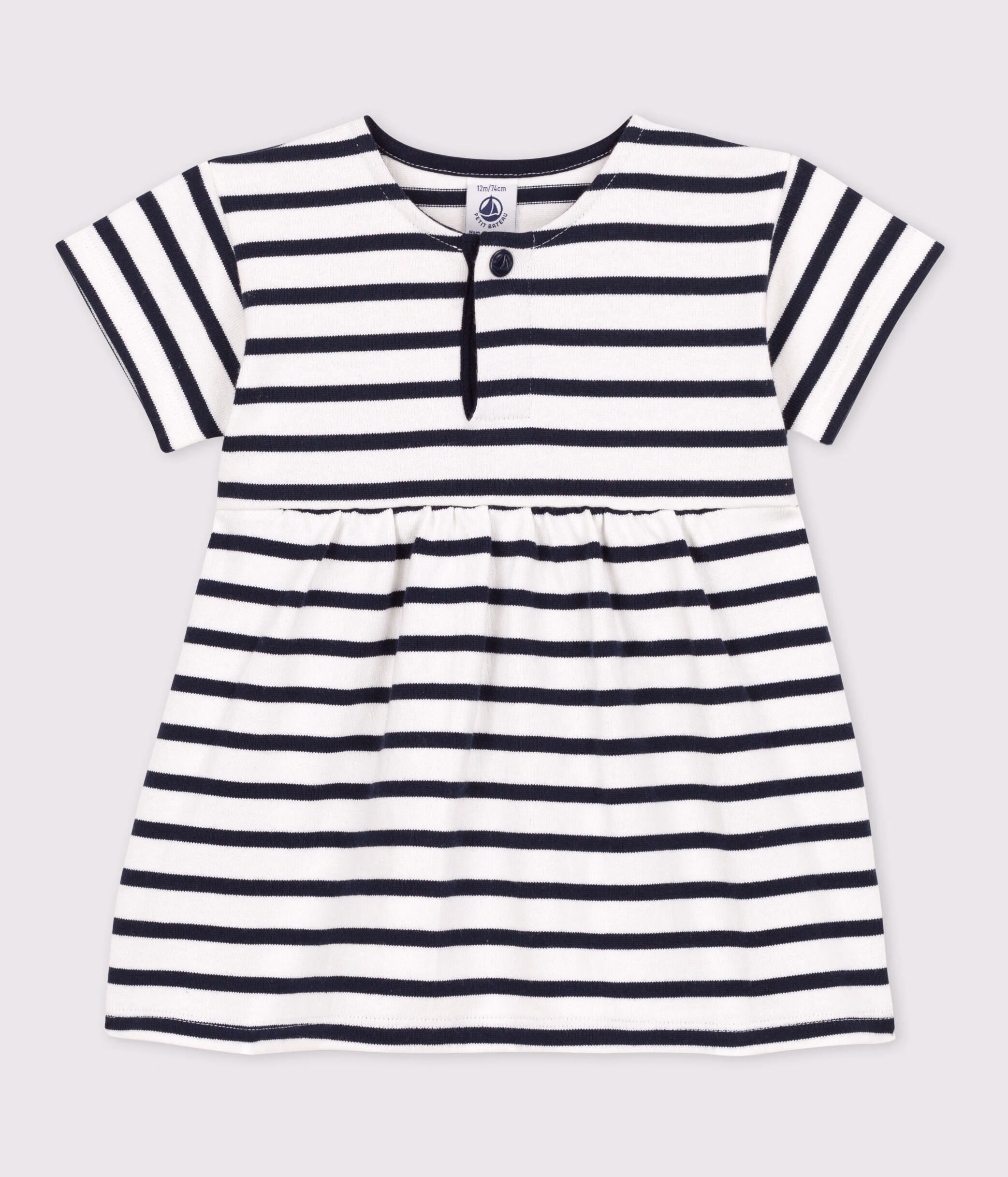 Babies Short Sleeved Stripy Thick Jersey Breton Dress MARSHMALLOW
