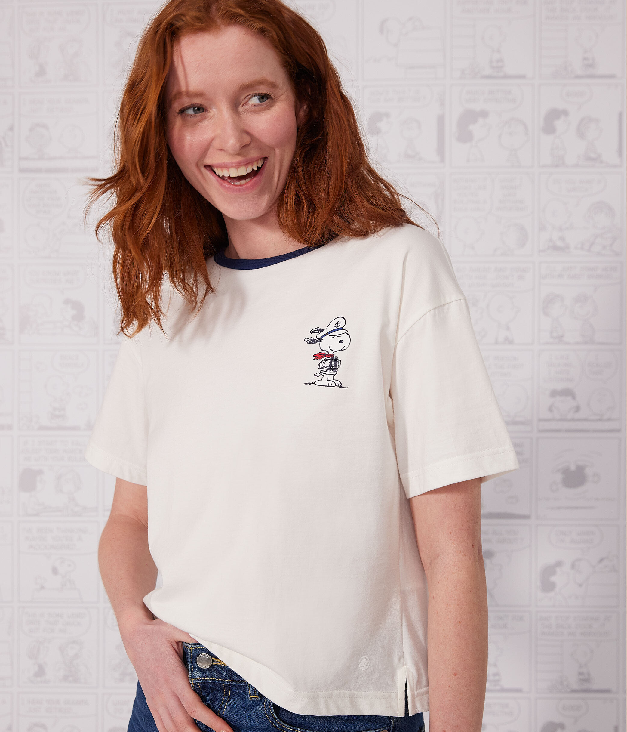 Women s Boxy Cotton T Shirt MARSHMALLOW Petit Bateau