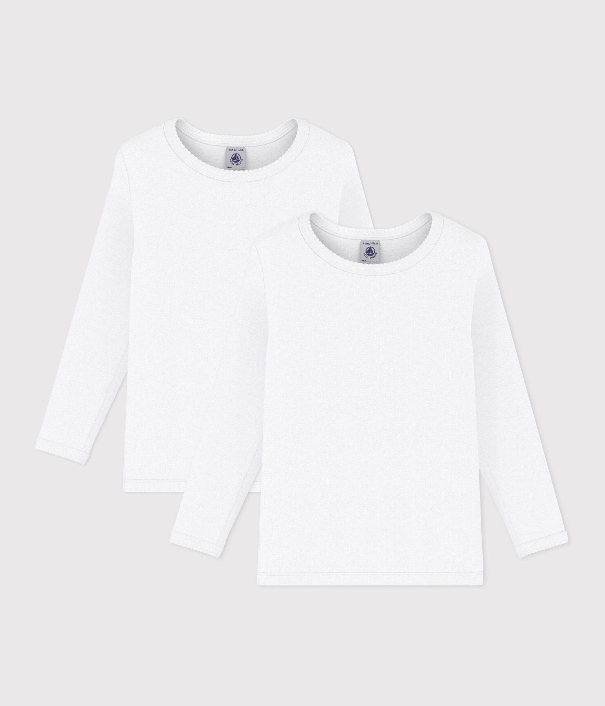 Girls Long sleeved White T Shirts 2 Pack variante 1 Petit Bateau