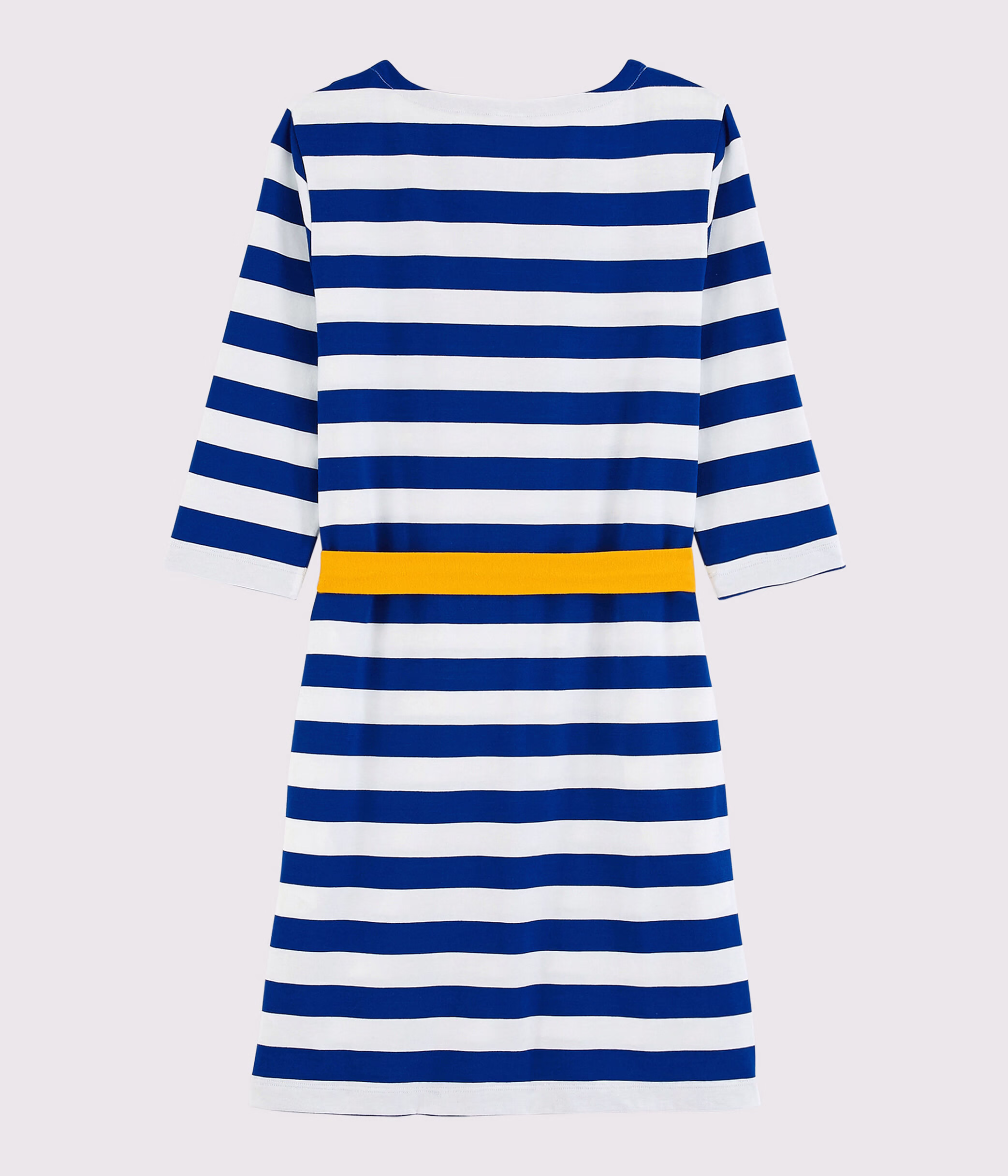 Blue and white striped long sleeve dress top