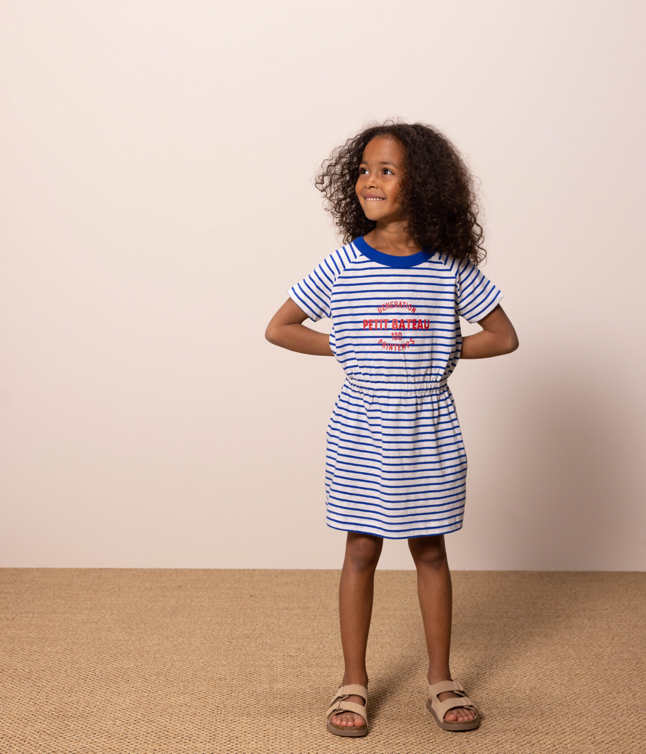 Girls Striped Slub Jersey Dress MARSHMALLOW PERSE Petit Bateau