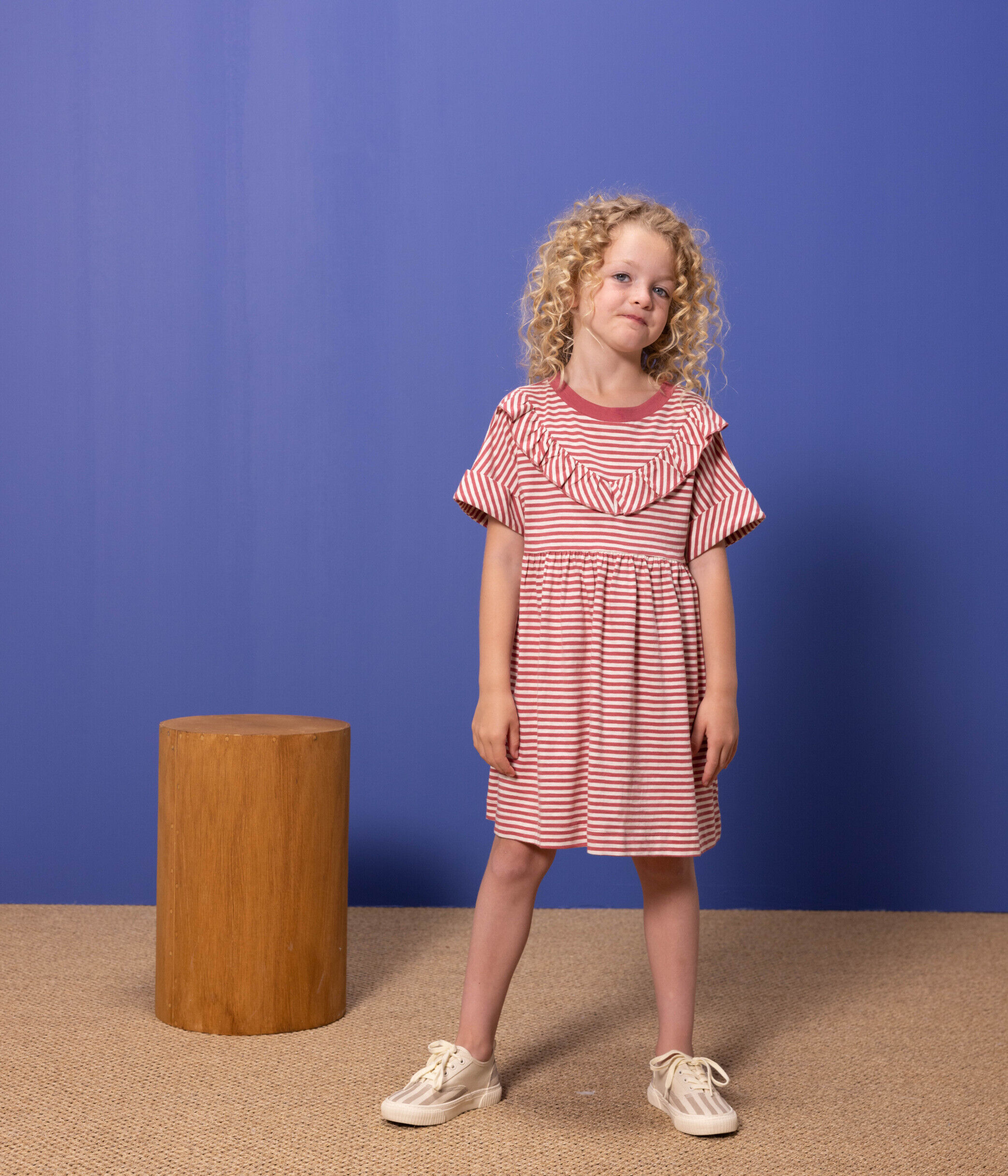 Girls Striped Slub Jersey Dress A06ZQ01050