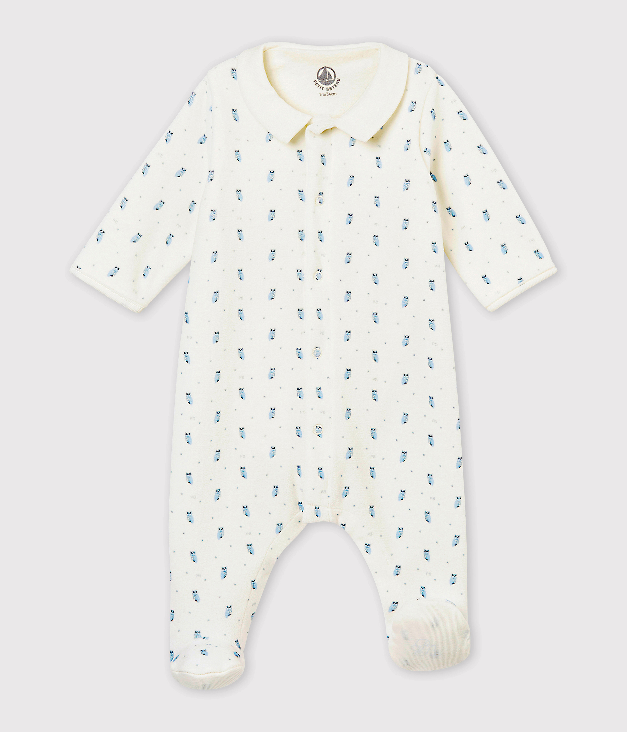 Baby Boy S Bodyjama In Print Cotton Velour Marshmallow Multico Petit Bateau