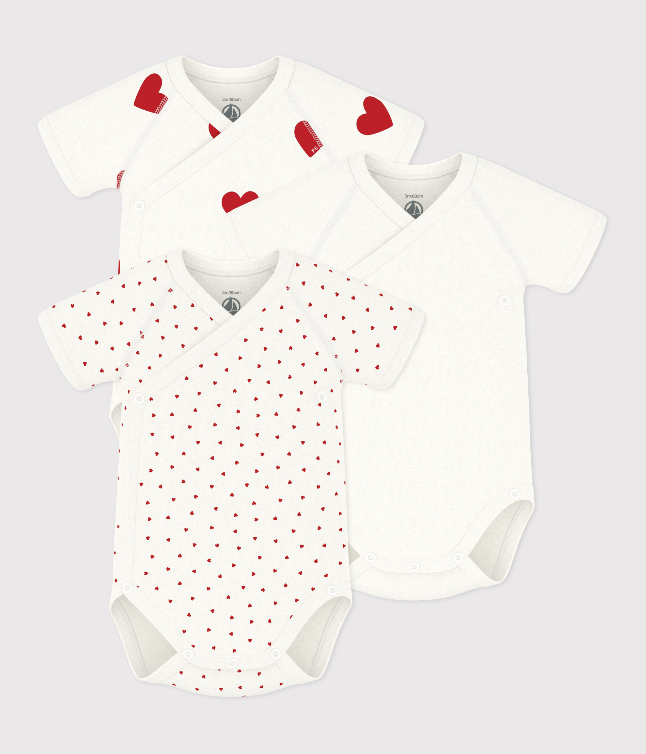 Babies' heart patterned short-sleeved wrapover cotton bodysuits